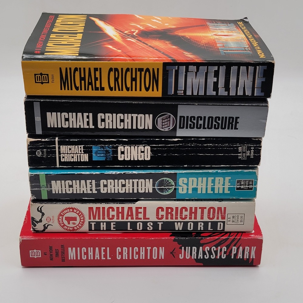 Michael Crichton Book Lot 6 Paperbacks Jurassic Park Sphere Congo Good